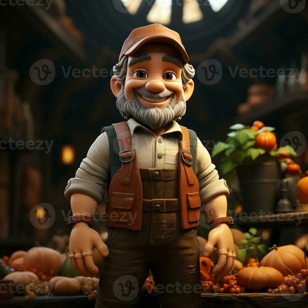 AI generated 3D cartoon of a farmer photo