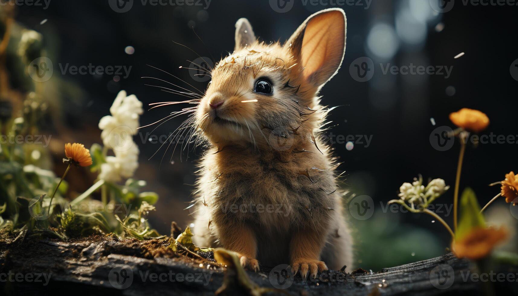 AI generated Cute small mammal eating fruit on green grass outdoors generated by AI photo