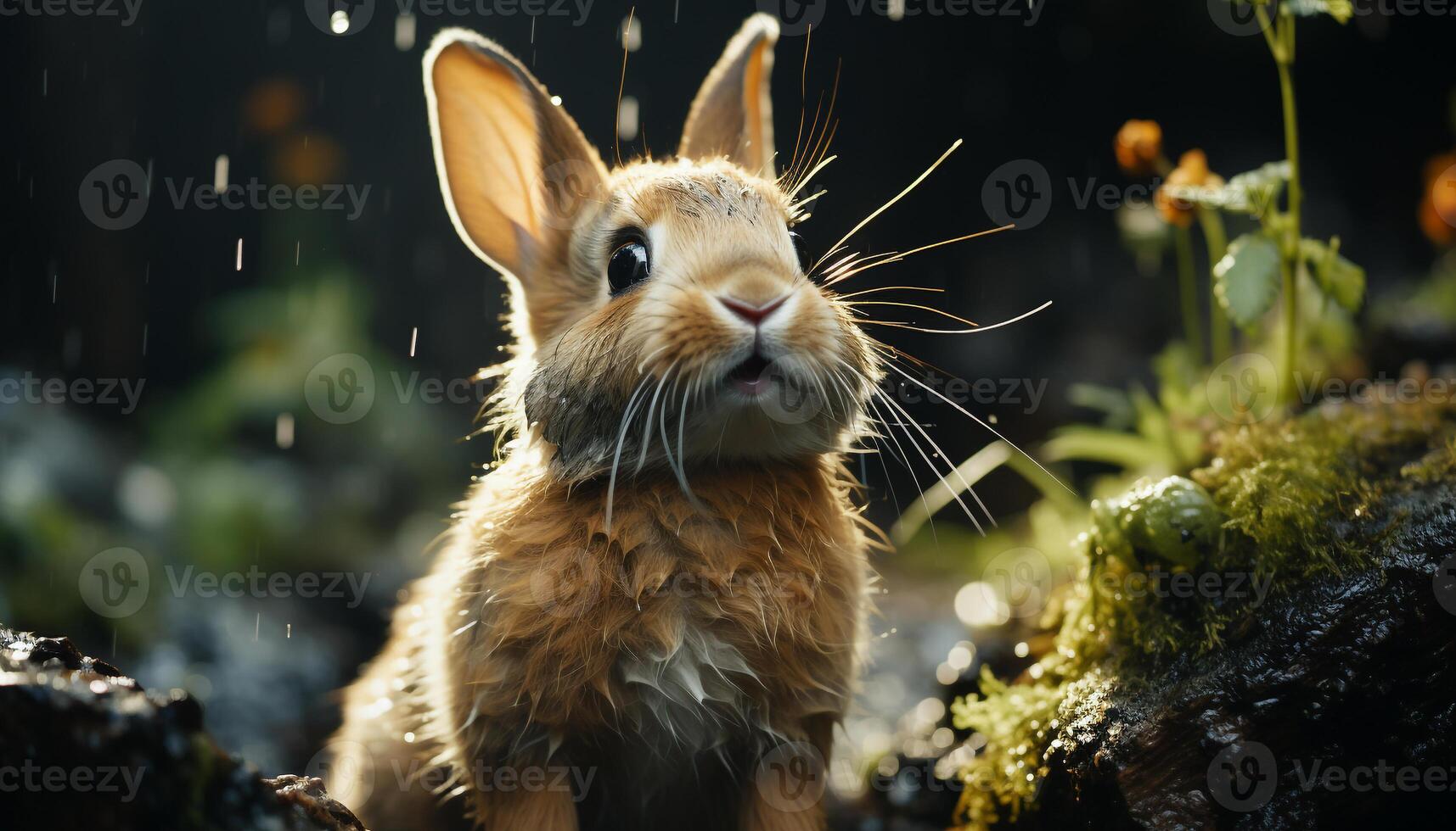 AI generated Cute small mammal eating fruit on green grass outdoors generated by AI photo
