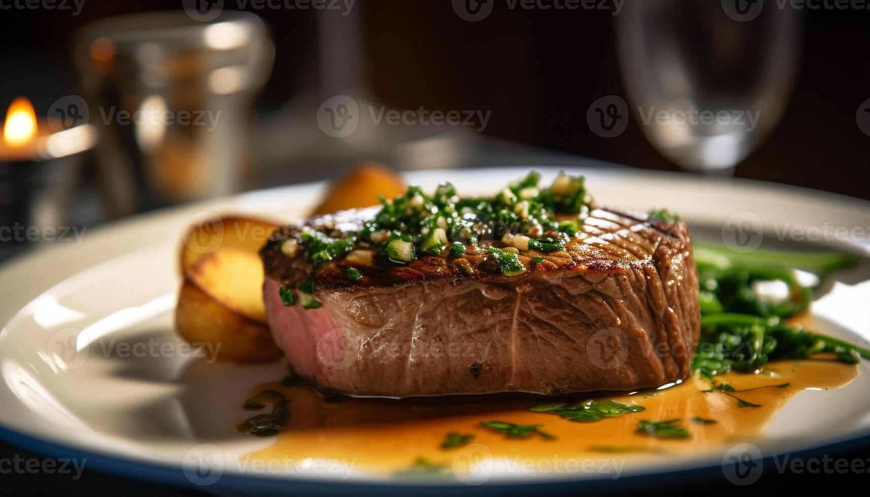 ai generado A la parrilla bife, jugoso y licitación, en rústico de madera plato generado por ai foto