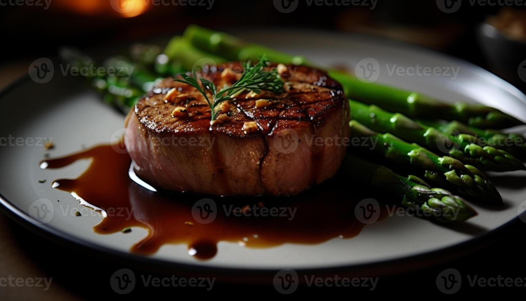 ai generado A la parrilla bife, jugoso y licitación, en rústico de madera plato generado por ai foto