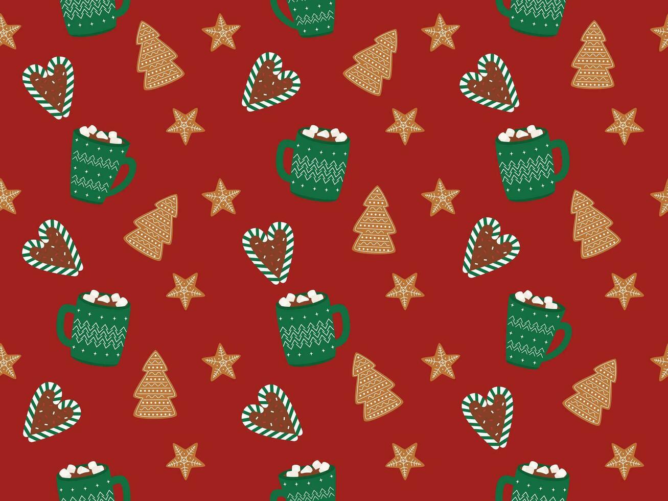 Christmas pattern with mugs and gingerbreads vector