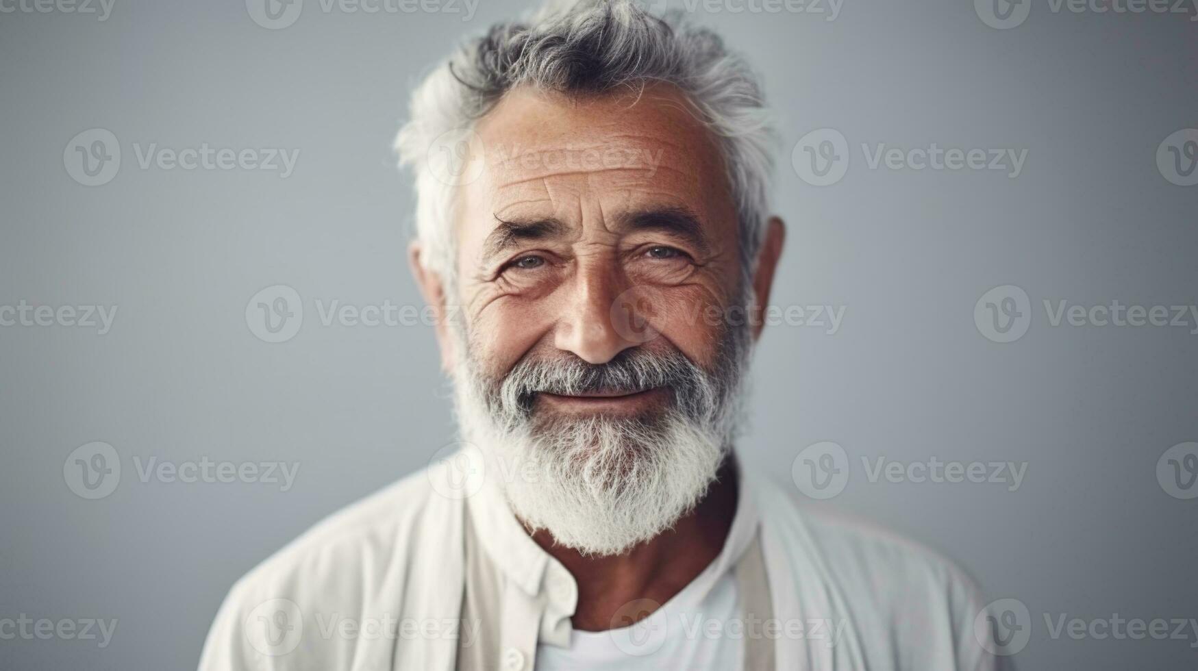 AI generated Happy Senior Man on the Minimalist Background photo