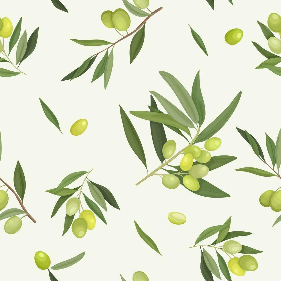 Olive branches seamless pattern. Packaging, wrapper or fabric with olive ornament on a light background vector