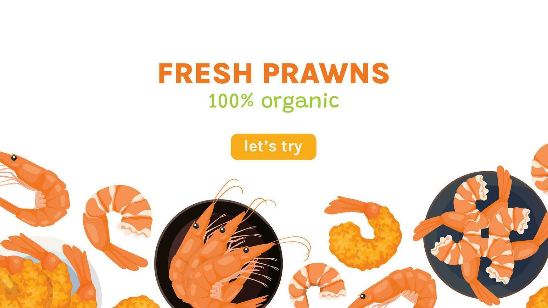 Fresh shrimp web banner. Seafood and Asian cuisine. Prawn advertisement vector