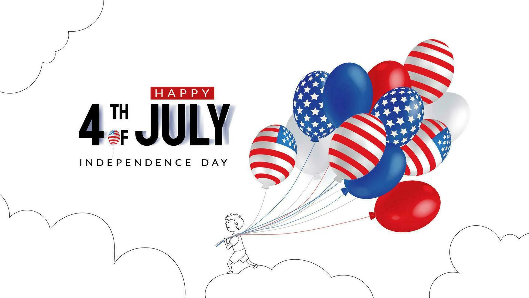 Boy with balloons Independence day banner with balloons with American flag design in honor of 4th of July. vector