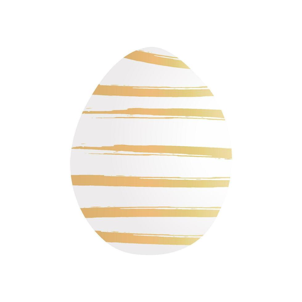 Egg for Easter gold striped. White eggs with a grunge gold pattern for an invitation card or postcard or banner. vector