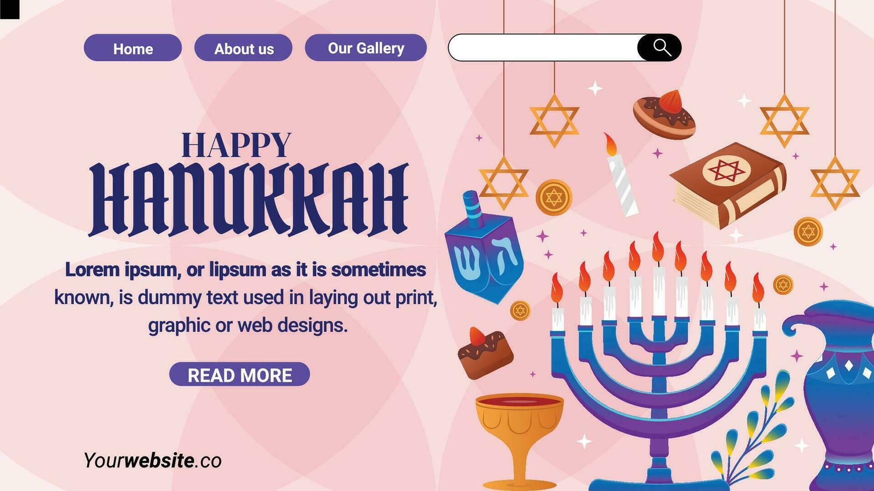 realistic concept Hanukkah greeting website banner vector