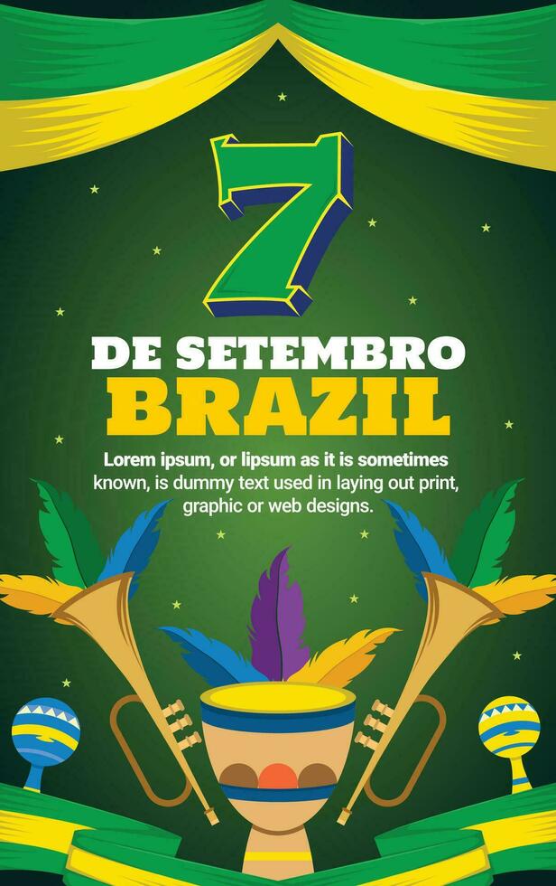 elegant brazil poster full of shades of green for 7 de september celebration vector