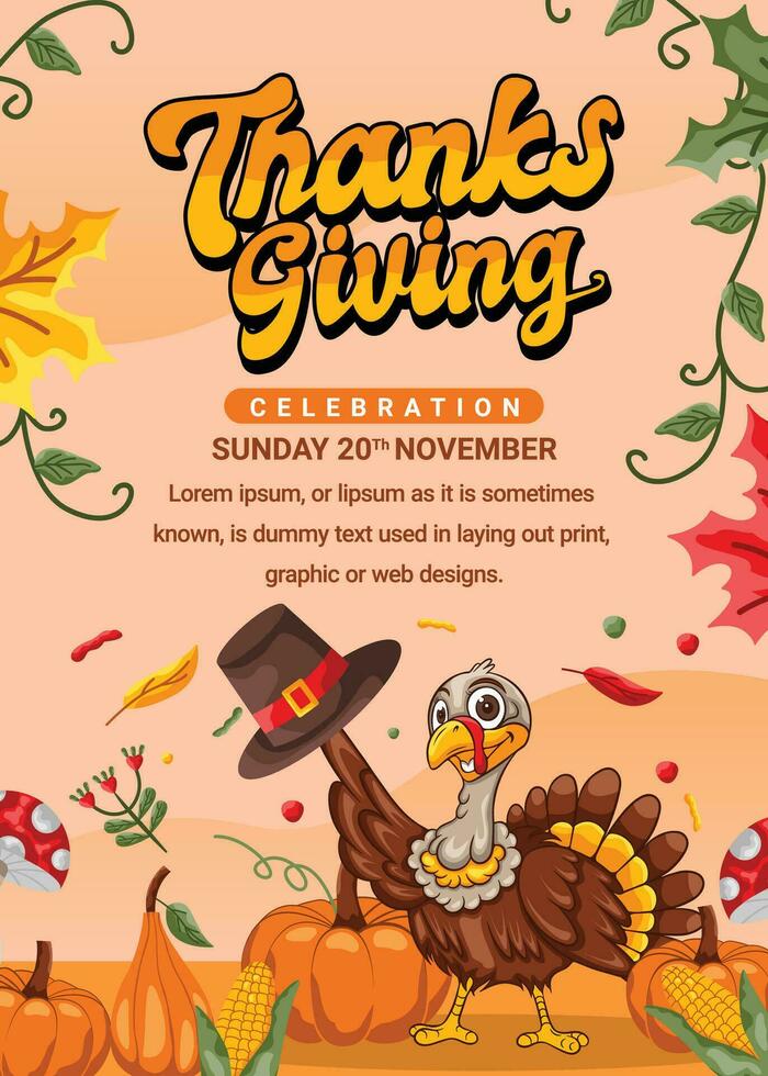 Thanksgiving event poster with hand drawn illustrations vector