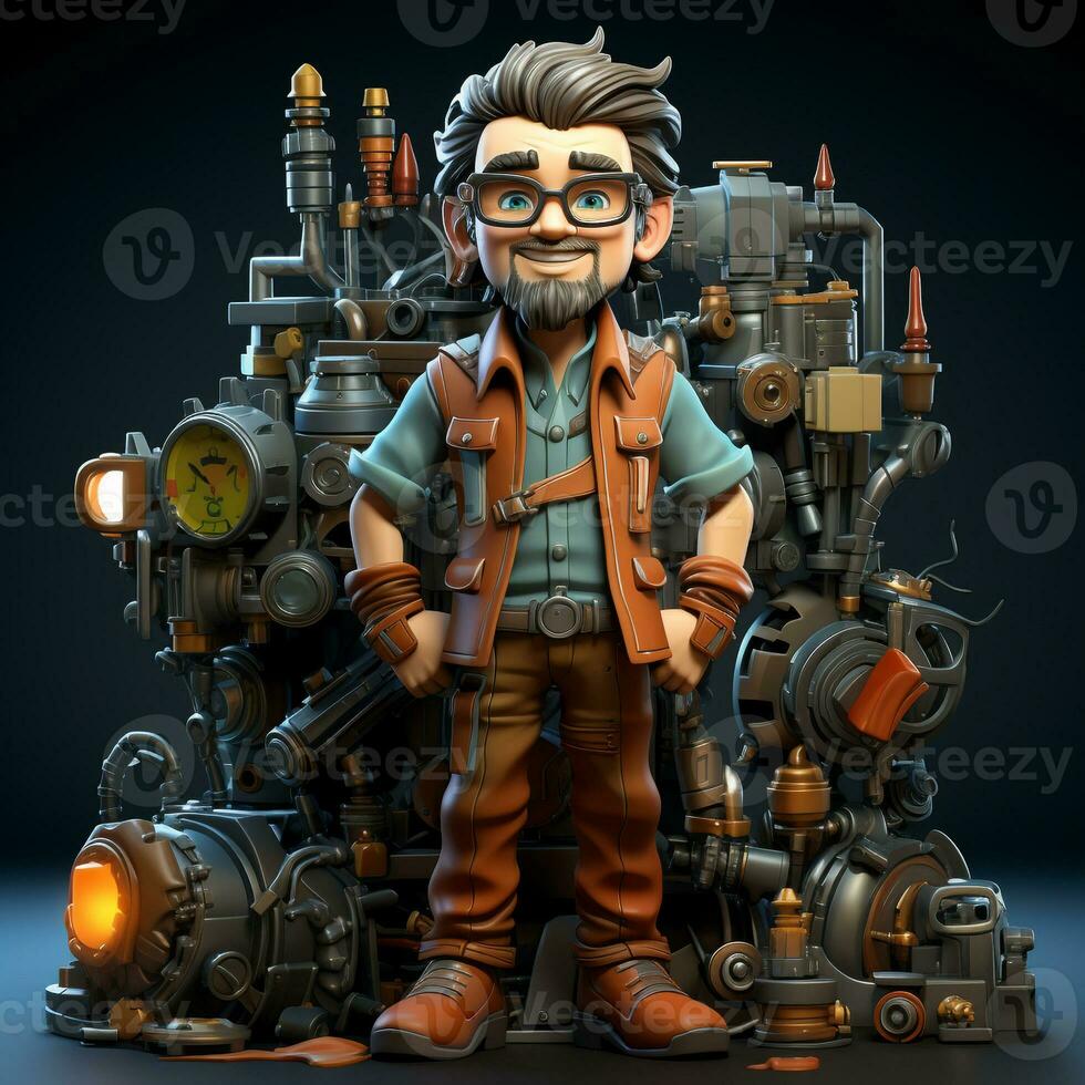 AI generated 3D cartoon of a machinist photo