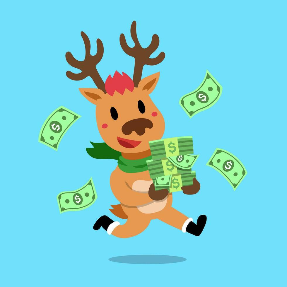 vector dibujos animados contento Navidad reno con dinero