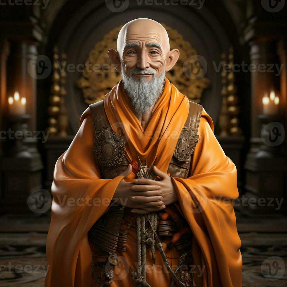 AI generated 3D cartoon of a monk photo