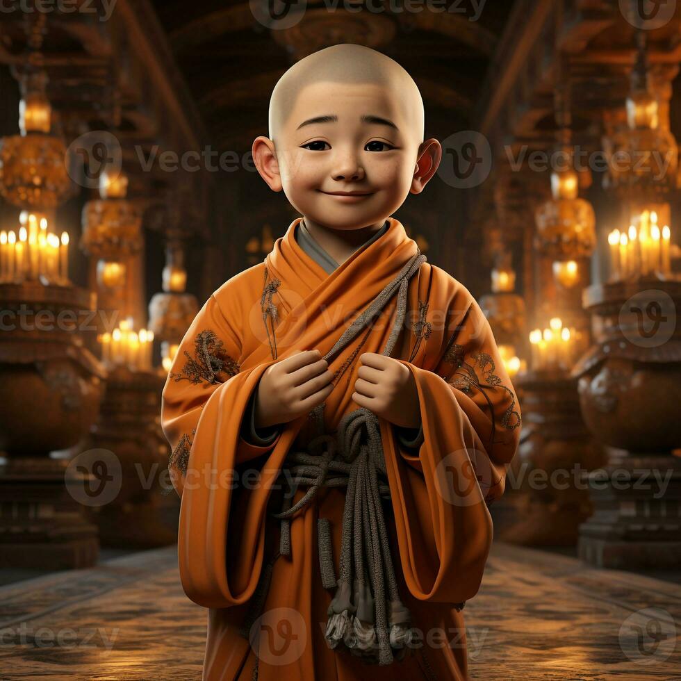 AI generated 3D cartoon of a monk photo