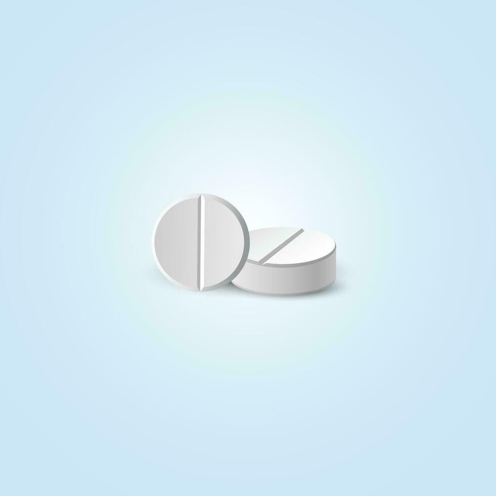 Realistic white medicine pills and tablets isolated on white background. Healthcare template. Vector illustration
