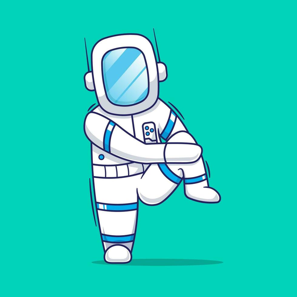 Flat cartoon vector of stretching astronaut illustration. science technology element set.