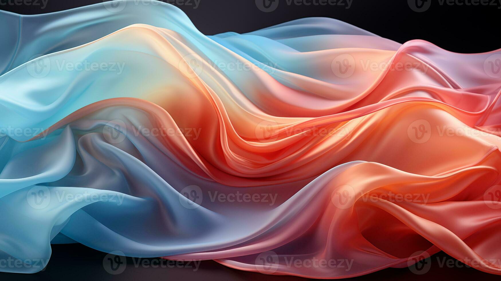 AI generated Abstract background with flowing silk material. Blue, red and violet color gradients and lights. photo