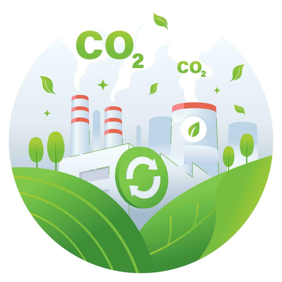 carbón crédito concepto ilustración, co2 emisión reducción desde fábrica y industrial vector