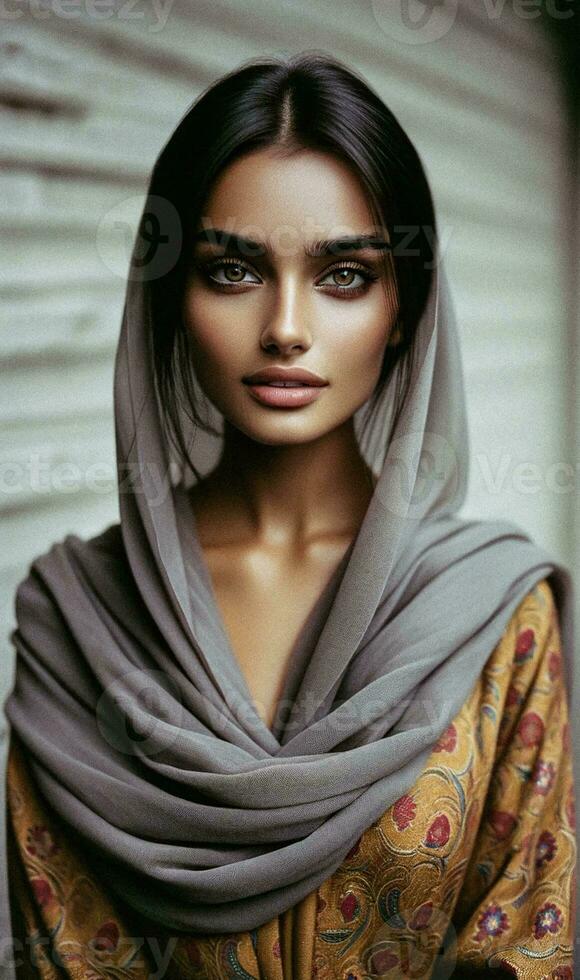 ai generado generado por ai retrato de hermosa indio mujer en tradicional atuendo foto