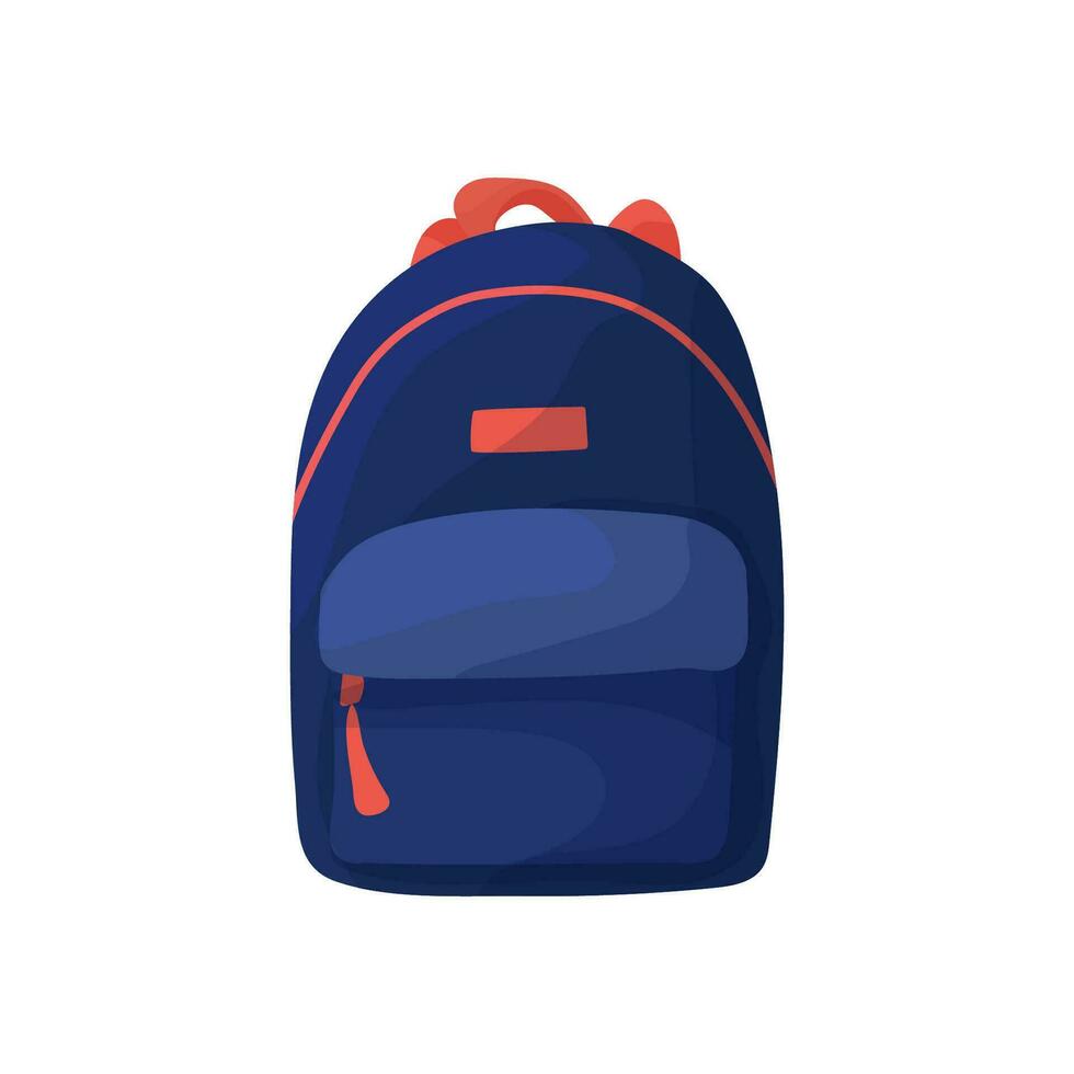 Urban blue backpack in cartoon style. Small travel backpack, shoulder bag, carry-on bag vector