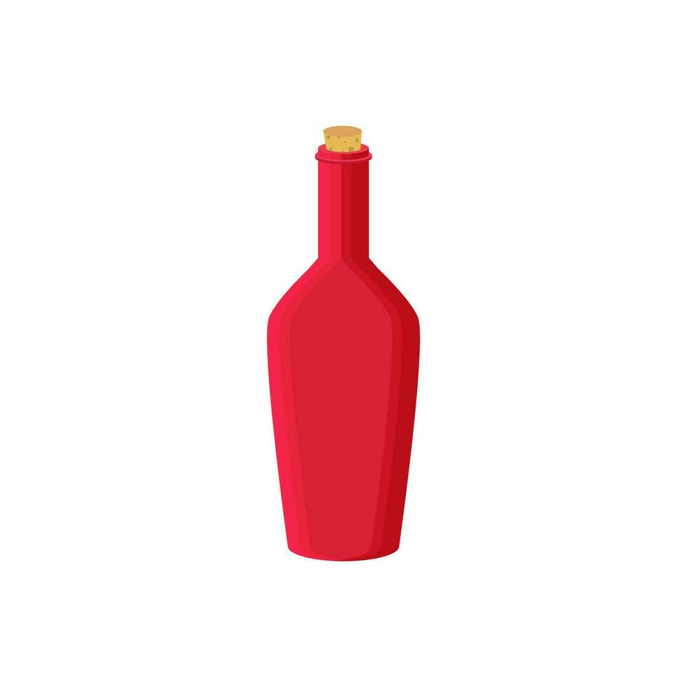 bottle with balm. Alcohol, wine, vodka in red glass bottle. Oil or virgin and medication liquid vector