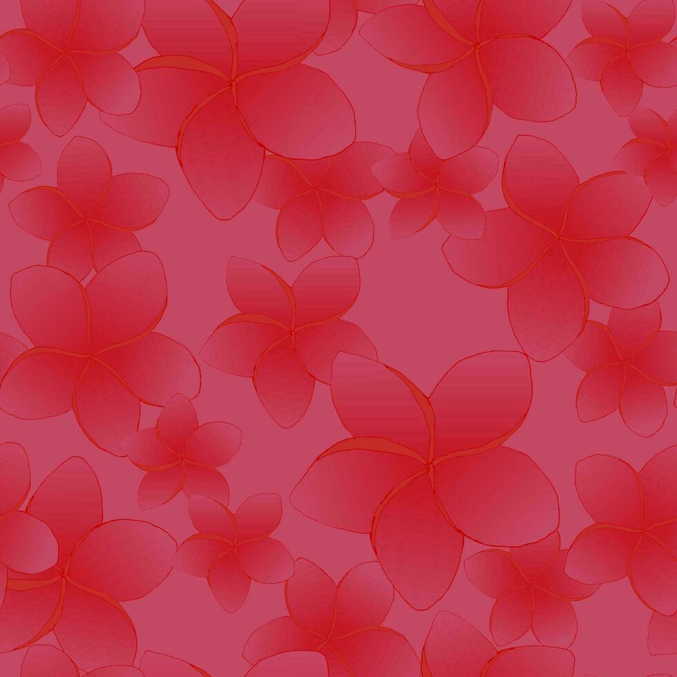 Floral tropic desin seamless pattern. Red frangipani flowers on pink background.Textile design, wallpaper, fabric print. Vector illustration Eps10
