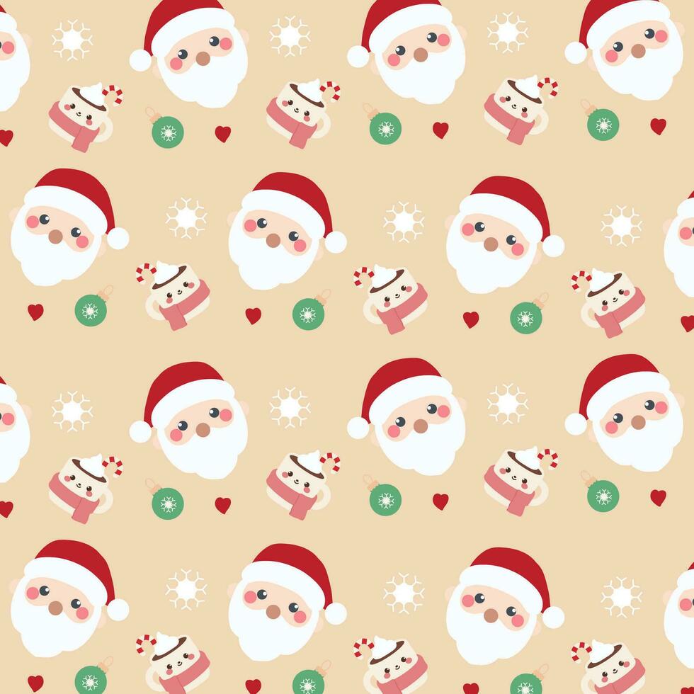Santa's Tea Time Pattern.Cute christmas pattern features Santa Claus, a cup of tea and snowflake. vector