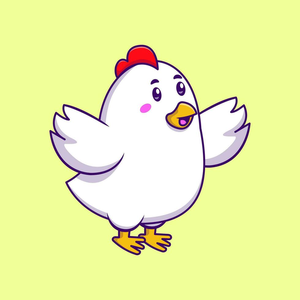 Cute Chicken Waving Wing Cartoon Vector Icons Illustration. Flat Cartoon Concept. Suitable for any creative project.