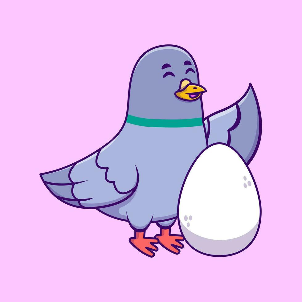 Cute Pigeon Bird With Egg Cartoon Vector Icons Illustration. Flat Cartoon Concept. Suitable for any creative project.