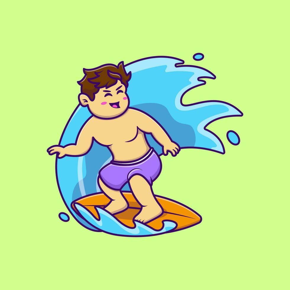 Cute Boy Surfing Cartoon Vector Icons Illustration. Flat Cartoon Concept. Suitable for any creative project.