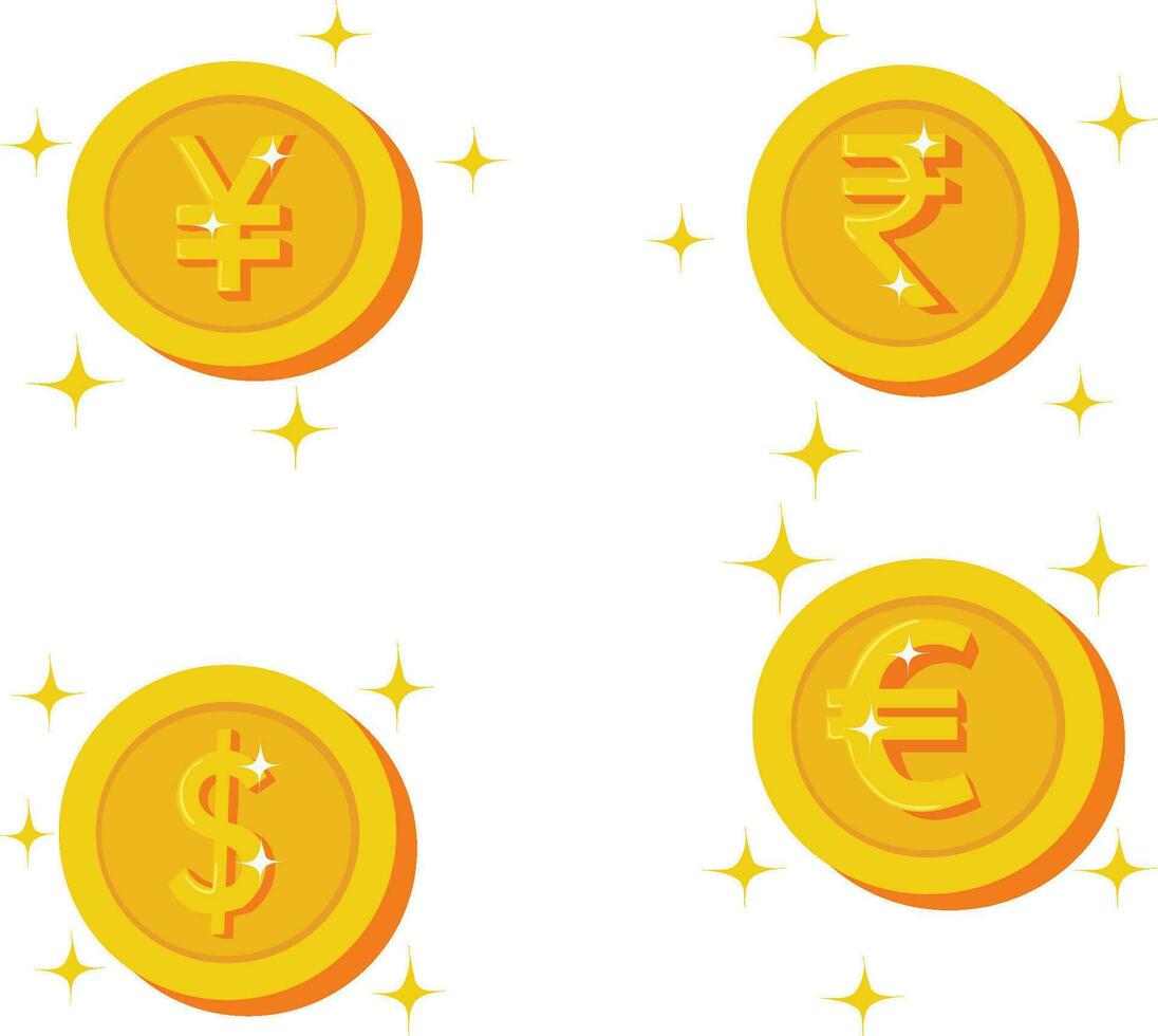 free vector set of coins yen euro rupee dollar gold coins vector