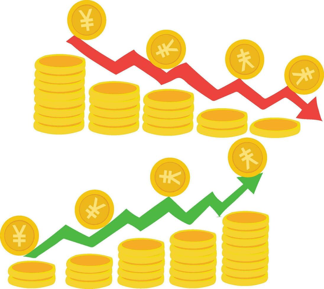 free vector yen euro rupee dollar sign yen euro rupee dollar Exchange Rate Weakening And Strengthening With Red Green Graphic Arrows