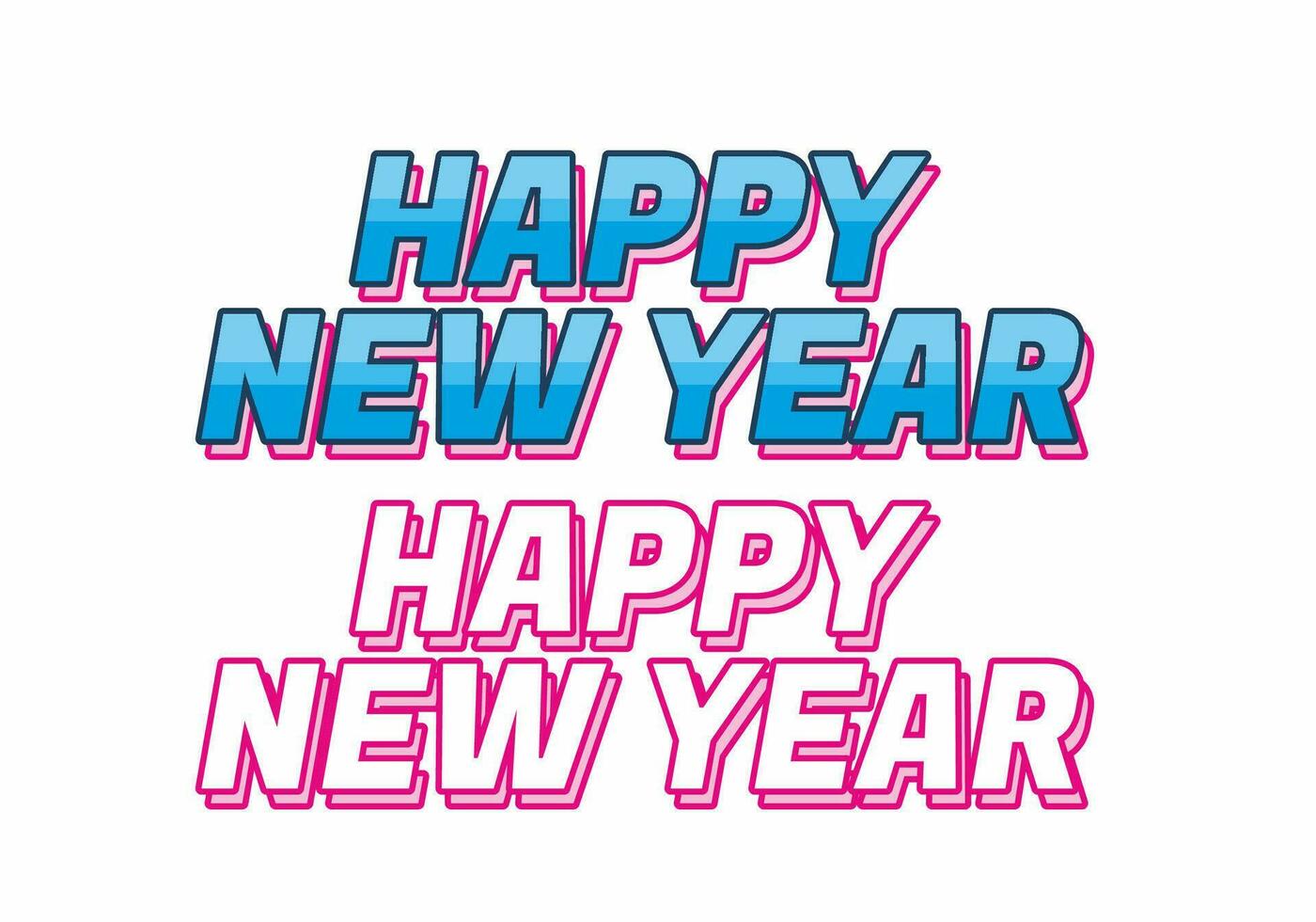 Happy new year text effect design in blue pink colors. white background vector