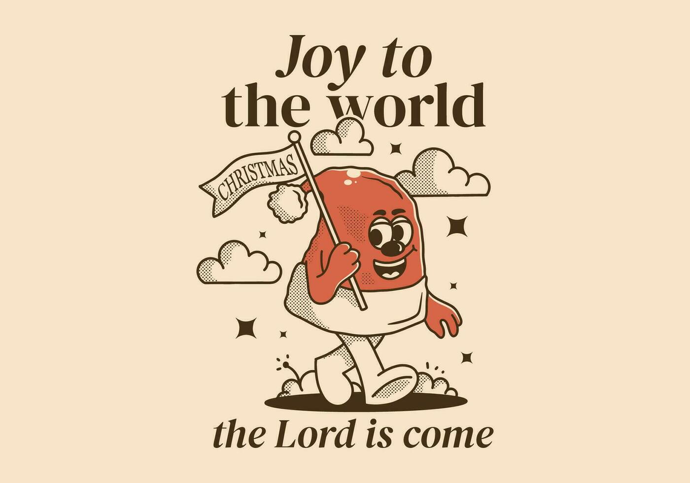 Joy to the world the Lord is come. Mascot character illustration of walking Christmas hat vector