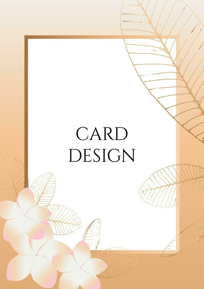 Tropical floral frame golden elegant design. Botanical composition for wedding invitations. Exotic modern hand-drawn bouquet design with copy space. Botanical frame for design cards and covers. vector