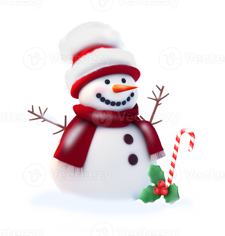3D Rendering Snowman With Christmas Elements png