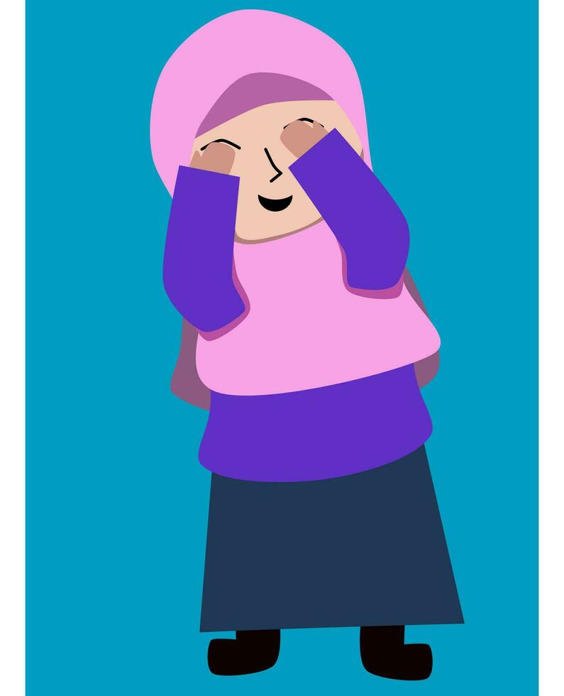 niña en hijab clausura su ojos, niño en hijab jugando esconder y buscar, niña en hijab linda vector