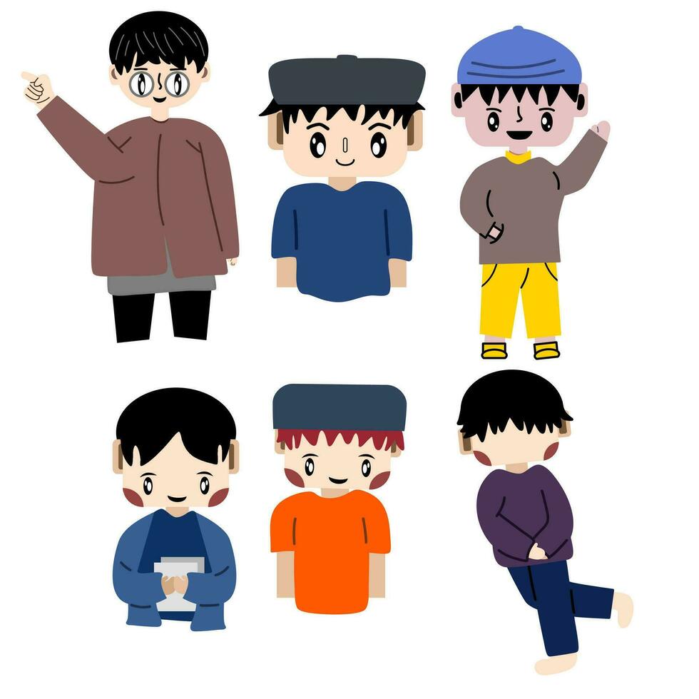 Boys character flat, boys flat colection, boys student funny moment, boys, character, flat, colection, student, icon, vector