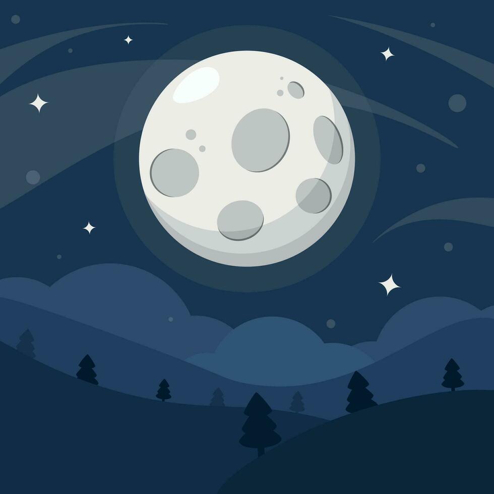 vector dibujos animados de Luna y estrellas paisaje, noche cielo