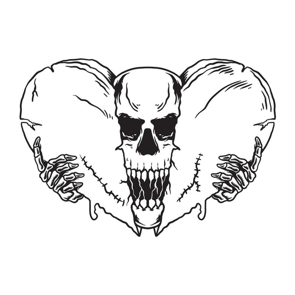 Human skull with broken heart vector