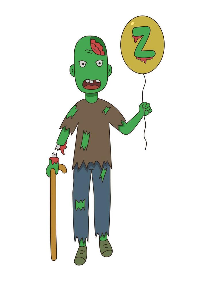 vector diseño ilustración de un zombi participación un globo.