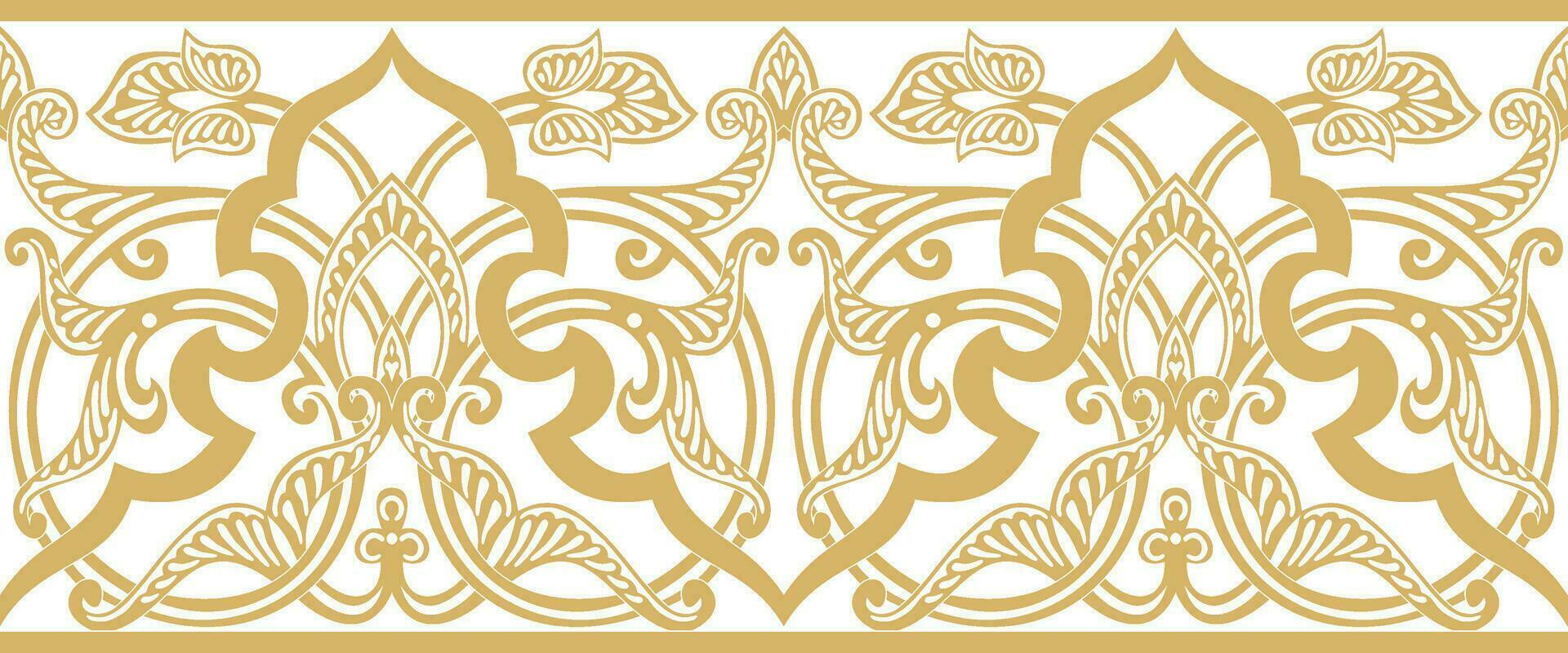 Vector seamless golden oriental ornament. Endless Arabic patterned border, frame. Persian painting.