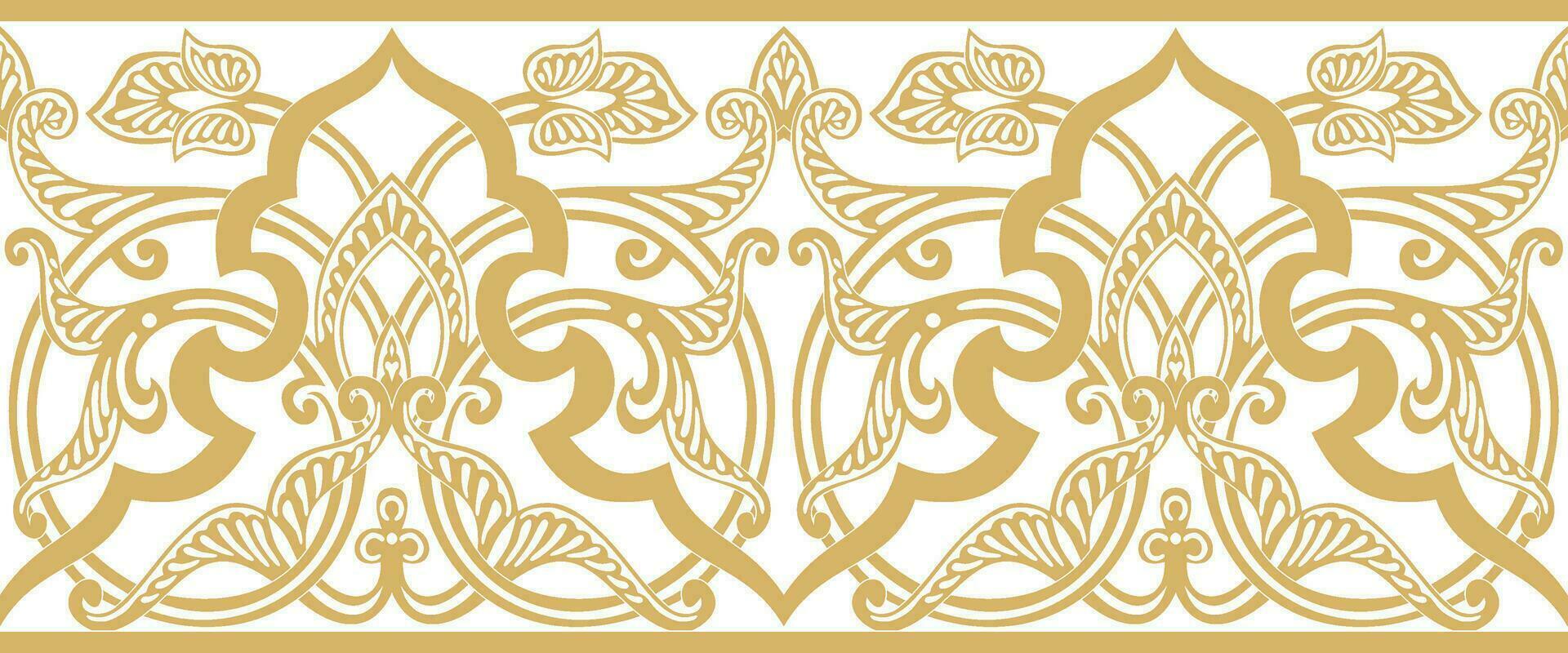 Vector seamless golden oriental ornament. Endless Arabic patterned border, frame. Persian painting.