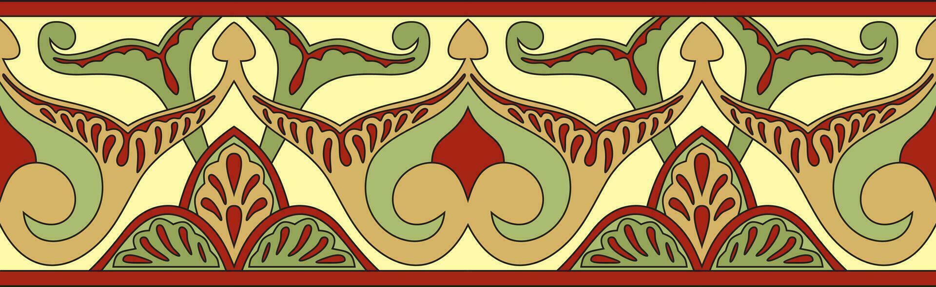Vector colored seamless oriental national ornament. Endless ethnic floral border, arab peoples frame. Persian painting