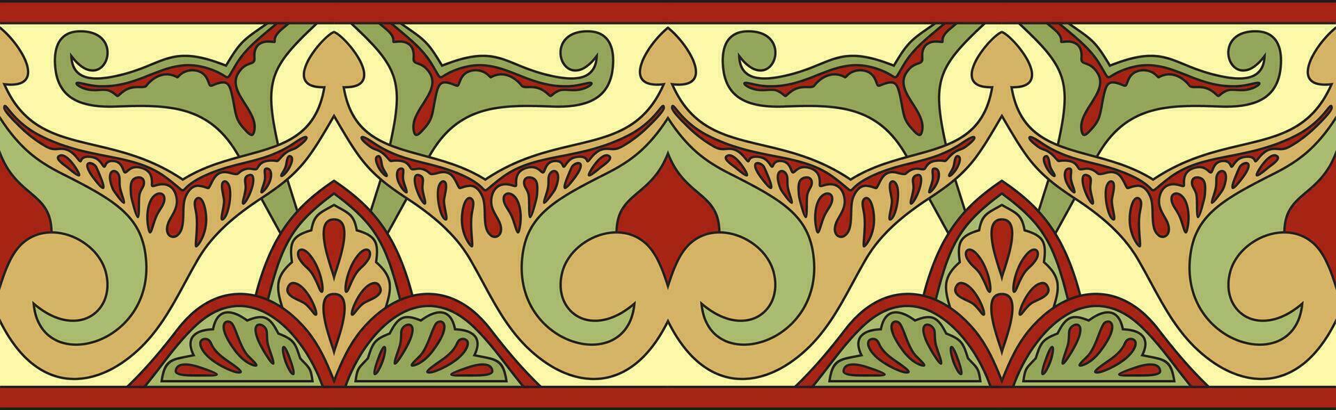 Vector colored seamless oriental national ornament. Endless ethnic floral border, arab peoples frame. Persian painting