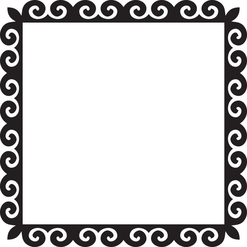 Vector black monochrome square Kazakh national ornament. Ethnic pattern of the peoples of the Great Steppe, Mongols, Kyrgyz, Kalmyks, Buryats. Square frame border