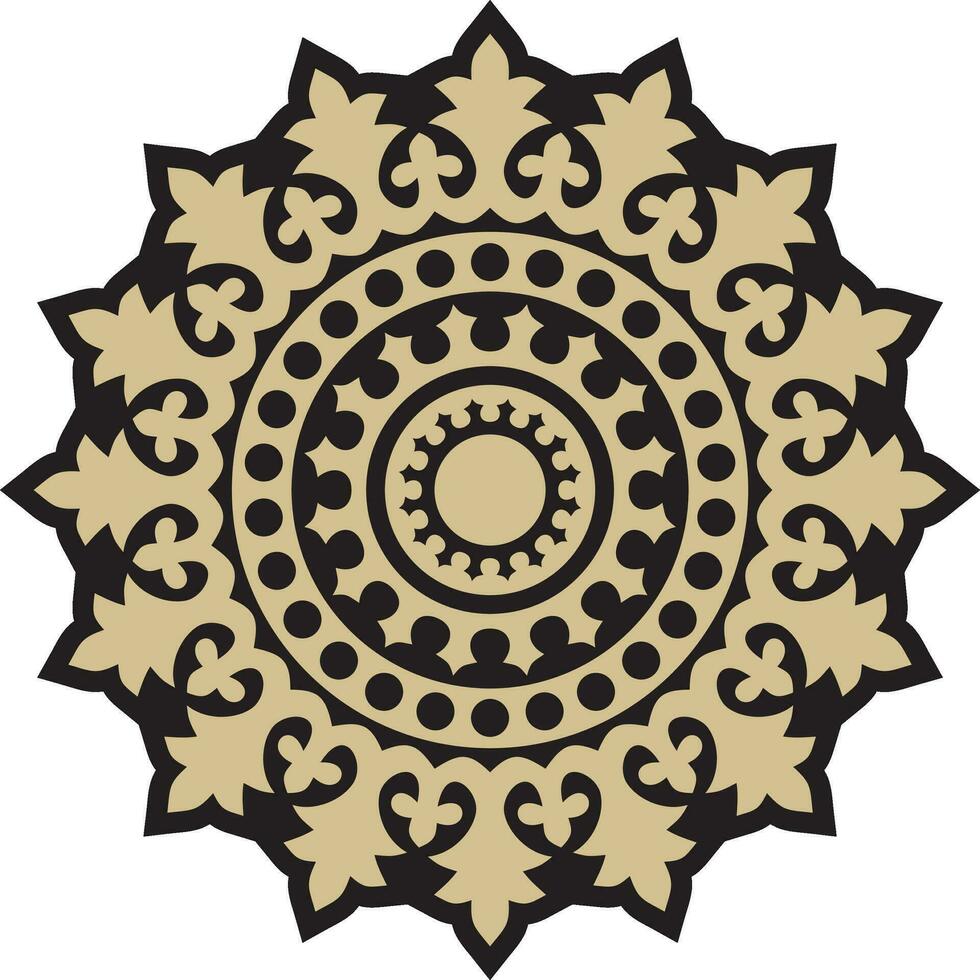 Vector gold and black round ancient Byzantine ornament. Classical circle of the Eastern Roman Empire, Greece. Pattern motifs of Constantinople
