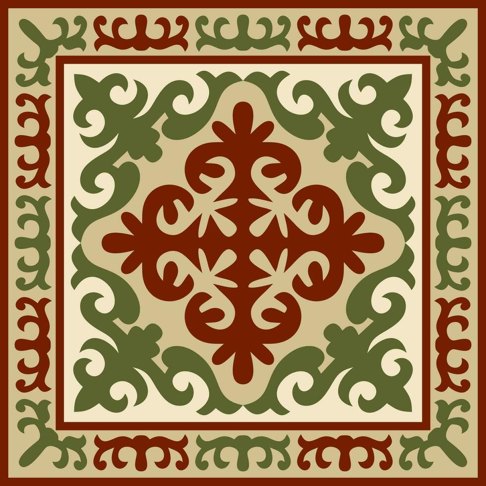 Vector colored square Kazakh national ornament. Ethnic pattern of the peoples of the Great Steppe, .Mongols, Kyrgyz, Kalmyks, Buryats