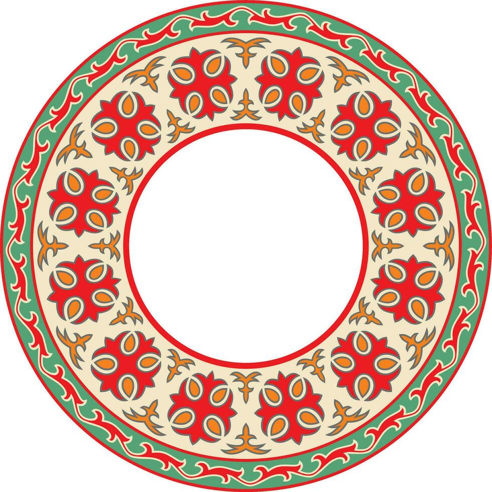 Vector colored round Kazakh national ornament. Ethnic pattern of the peoples of the Great Steppe, Mongols, Kyrgyz, Kalmyks, .Buryats. circle, frame border