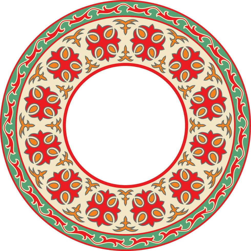 Vector colored round Kazakh national ornament. Ethnic pattern of the peoples of the Great Steppe, Mongols, Kyrgyz, Kalmyks, .Buryats. circle, frame border